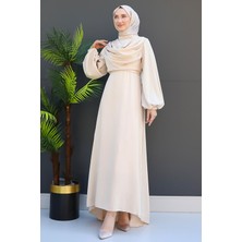 Kuyruklu Degaje Elbise Krem