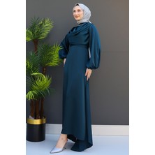 Kuyruklu Degaje Elbise Koyu Petrol