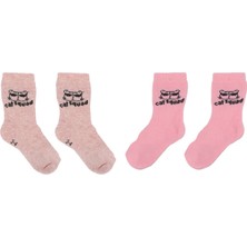 Kız Bebek Somon Pembe Kedi Desenli 2'li Havlu Çorap