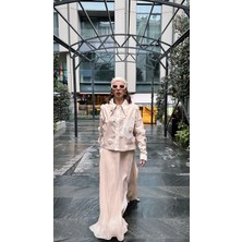 Üç Boyutlu Çiçekli Gabardin Çift Renk Oversize Gömlek