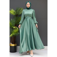 Giza Store Saten Kemerli Elbise Mint