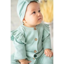 Kız Bebek Mint Organik Pamuk Omuzdan Fırfırlı Tulum ve Bandana Takım (0-24 Ay)
