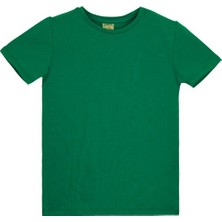 Yeşil Basic Unisex Çocuk Sıfır Yaka Kısa Kollu Tişört