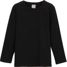 Siyah Basic Unisex Çocuk Mevsimlik Sıfır Yaka Uzun Kollu Tişört