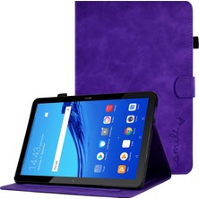 Digital Computer Home Huawei Mediapad T5 10.1 Desen Baskılı Akıllı Tablet Kılıfı Pu Deri Kart Yuvaları Folio Standı Kapak ile Kalem Tutucu-Mor (Yurt Dışından)