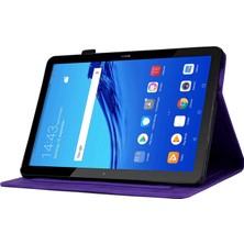 Digital Computer Home Huawei Mediapad T5 10.1 Desen Baskılı Akıllı Tablet Kılıfı Pu Deri Kart Yuvaları Folio Standı Kapak ile Kalem Tutucu-Mor (Yurt Dışından)