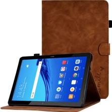 Digital Computer Home Huawei Mediapad T5 10.1 Desen Baskılı Akıllı Tablet Kılıfı Pu Deri Kart Yuvaları Folio Standı Kapak ile Kalem Tutucu-Kahverengi (Yurt Dışından)