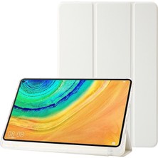 Digital Computer Home Huawei Matepad Pro 10.8(2021)KILIF Üç Katlı Stand Deri+Tpu+Akrilik Şeffaf Arka Kapak-Beyaz (Yurt Dışından)