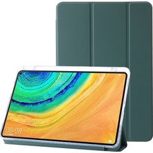 Digital Computer Home Huawei Matepad Pro 10.8(2021) Için Kılıf Üç Katlı Stand Deri+Tpu+Akrilik Şeffaf Arka Kapak-Siyahımsı Yeşil (Yurt Dışından)