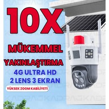 4g Solar Panelli, Sım Kartlı, 10X Zoom, 12000MAH. Batarya, Su Geçirmez,2 Yönlü Konuşma,yapay Zeka Insan Takibi,Sesli Alarm