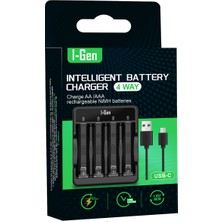 I-Gen Batteries I-Gen G490 4'lü Pil Şarj Aleti + 4 Adet AAA 900 mAh İnce Şarjlı Kalem Pilli Set 1.2V Ni-MH
