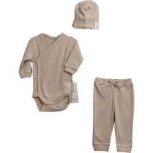 Bebegen Unisex Bej Zıbınlı Bereli 3'lü Takım