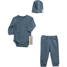 Bebegen Unisex Mavi Zıbınlı Bereli 3'lü Takım