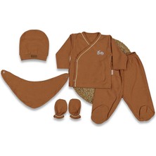 Unisex Kiremit Bej Biyeli Bisiklet Baskılı 5'li Hastane Çıkış Seti