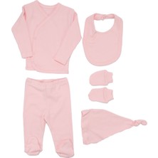 Unısex Pembe Bağlamalı Şapkalı 5'li Hastane Çıkış Seti