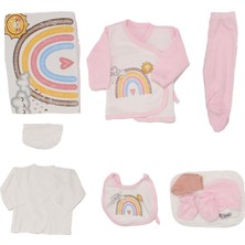 Kız Bebek Beyaz Pembe Renkli Gökküşağı Desenli 10 Parça Hastane Çıkış Seti