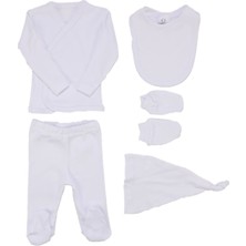 Unısex Beyaz Bağlamalı Şapkalı 5'li Hastane Çıkış Seti