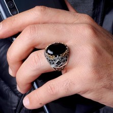 Senin Silver Siyah Akik Taşlı Mineli 925 Ayar Erkek Gümüş Yüzük