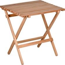 Bysay Ahşap Katlanır Puf Minderli 3 Lü Bistro Set Bahçe Takımı (Naturel-Gri)