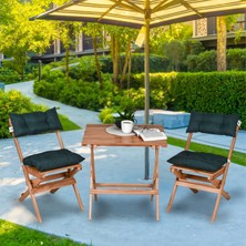 Bysay Ahşap Katlanır Puf Minderli 3 Lü Bistro Set Bahçe Takımı (Naturel-Yeşil)