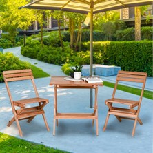 Bysay Ahşap Katlanır Puf Minderli 3 Lü Bistro Set Bahçe Takımı (Naturel)