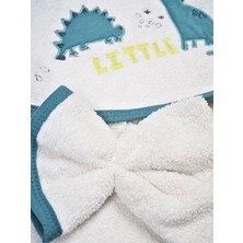 Kids Little Store Little Dinosaur Gri Petrol Keseli Havlu Set %100 Organik (Pamuk 75X75CM)