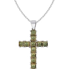 Altın Sepeti Gümüş Renk Değiştiren Kare Taşlı Haç Kolye