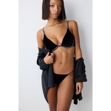 Penti Velvet Deep Dekolte Siyah Sütyen