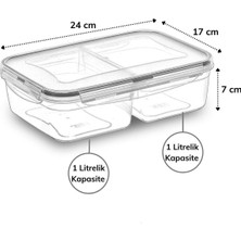 Open Cart Yeni Dr 2 Bölmeli 1+1 Litre Kilitli Kapaklı Erzak Saklama Kabı LC-525 (4172) Kampanya