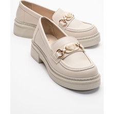 Kadın Kalp Tokalı Loafer Ayakkabı  BEJ CİLT