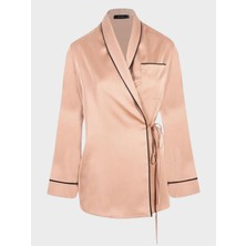 Rivus Anvelop Kapama Saten Pijama Ceket - Camel