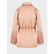 Rivus Anvelop Kapama Saten Pijama Ceket - Camel