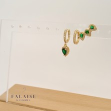 Zümrüt Taşlı Damla Küpe - 3lü