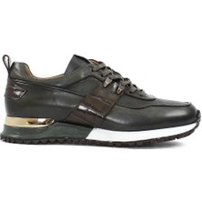 Celal Gültekin Erkek Haki Bağcıklı Kalın Tabanlı Deri Sneaker