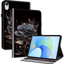 Digital Computer Home Honor Pad X8 Pro/pad X9 Kılıf Pu Deri Desenli Baskılı Tablet Kapaklı Stand-Siyah Gül (Yurt Dışından)