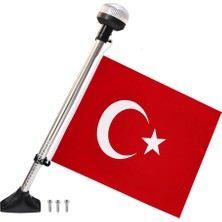 Goldsea Marine Tekne Işıklı Bayrak Direği Sabit 50cm 30x45cm Bayraklı Siyah 12-24v Led