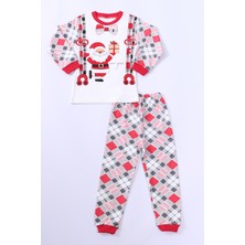 HÇM Çocuk Yılbaşı Pijama Takımı Noel Baba Baskılı Ribanalı D8