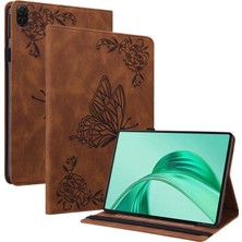 Digital Computer Home Honor Pad X8A Kılıf Için Çiçek Baskı Pu Deri Tablet Kılıfı, Kart Yuvalı-Kahverengi (Yurt Dışından)