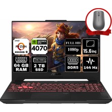 Asus Tuf Gaming A15 Amd Ryzen 9 8945HS 64GB 2tb SSD RTX4070/8GB W11H 15.6" Fhd 144Hz Taşınabilir Bilgisayar FA507UI-LP054-A51 & Anzar Mouse