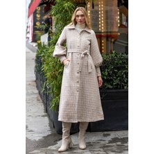 Balon Kol Kuşaklı Kaban - Bej