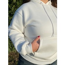 Kadın 3 Iplik Şardonlu Kapüşonlu Basic Düz Sweatshirt