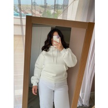 Kadın 3 Iplik Şardonlu Kapüşonlu Basic Düz Sweatshirt