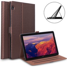 Digital Computer Home WY-1595A Karbon Fiber Doku Pu Deri Koruyucu Kabuk Huawei Mediapad T5 10-Kahverengi (Yurt Dışından)