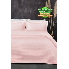Evlen Home Collection Pamuk Yatak Örtüsü ( Pike ) Takımı Tek Kişilik Judy Yatay Çizgili Kapitone Pudra