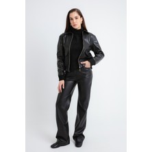 Kadın Siyah Kısa Deri Ceket