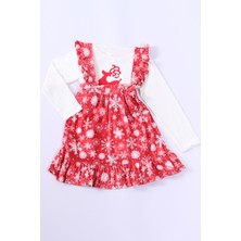 Kız Çocuk Yılbaşı Badili Kadife Elbise Kar Tanesi Desenli D4