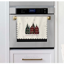 Yılbaşı Konsept Evler ve Kardan Adam Tasarım Sloganlı Lazer Kesim Fırın Örtüsü