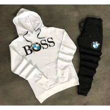 Kids Face Özel Tasarım Kapüşonlu Amblem Baskılı Şardonlu Kışlık Erkek Çocuk Eşofman Takımı