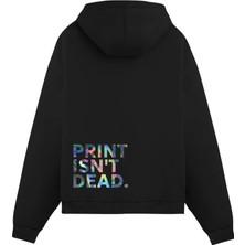 Unisex Siyah Prın't Isn't Dead Baskılı Oversize Fit Pamuklu Kapüşonlu Sweatshirt