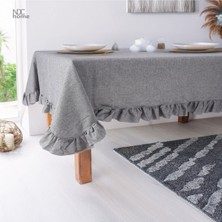 NDC Home Gri Antrasit Keten Fırfırlı Masa Örtüsü